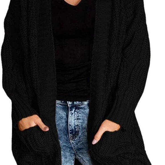Women's Cardigan Sweaters Long Sleeve Plus Size Solid Cable Knit Open Front Oute - Picture 1 of 5